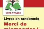 Etiquette de Vivre à Valoux apposée sur les Livres pour leur ballade, lancement des "Livres en randonnée"...
